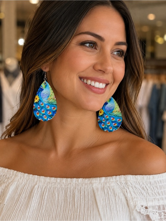 Unbranded Jewelry - Blue Peacock Teardrop Dangle Earrings - Colorful Women’s Accessory NWOT